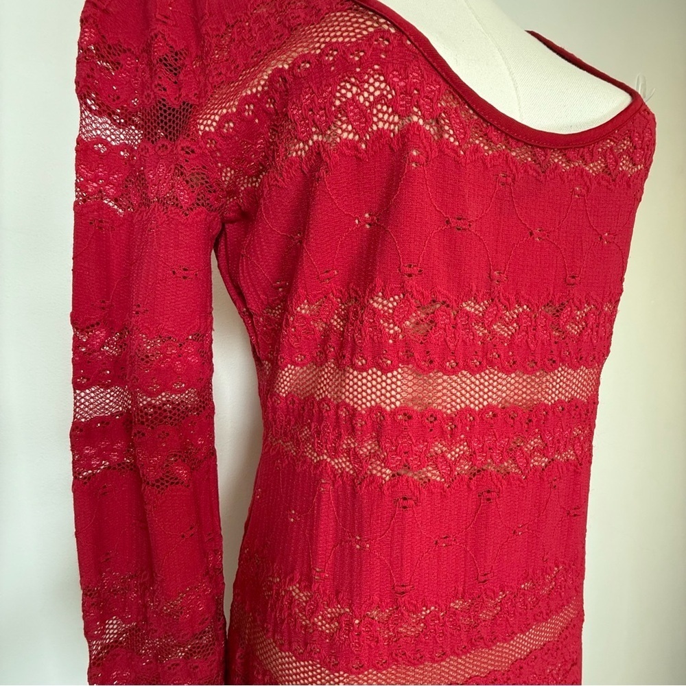 BCBGMaxAzria ‘Tanya’ Stripe Lace Dress In Sangria Women’s Size Medium Tall - Picture 8 of 16